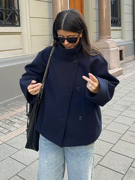 Korte Dubbelzijdige Jas Luxe Stijl Warm Stof Elegant