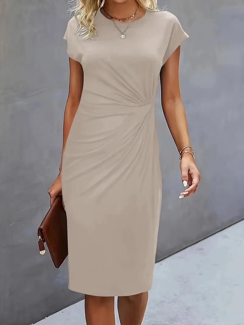 Katrien – Tijdloze Midi Jurk – Elegant en Comfortabel Beige (laatste stuks)