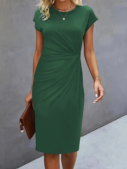Katrien – Tijdloze Midi Jurk – Elegant en Comfortabel Donkergroen