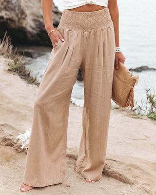 Sahara | Katoen-linnen broek voor dames – Hoge taille, Natuurlijke textuur & Woestijn-chic Khaki