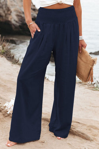 Sahara | Katoen-linnen broek voor dames – Hoge taille, Natuurlijke textuur & Woestijn-chic Blauw