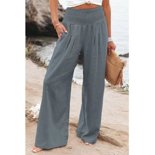 Sahara | Katoen-linnen broek voor dames – Hoge taille, Natuurlijke textuur & Woestijn-chic Grijs