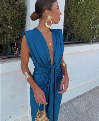 Essa | Mouwloze midi-jurk met V-hals voor dames Blauw