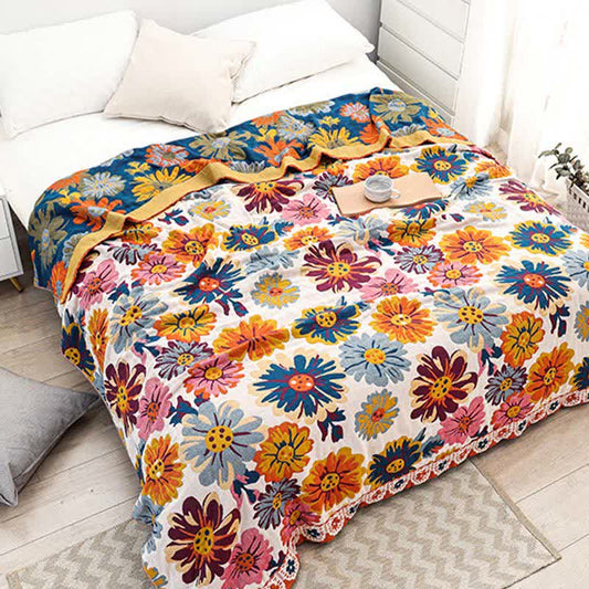 Omkeerbare Katoenen Quilt Met Bloemen Decoratief Voor Deken Quilt