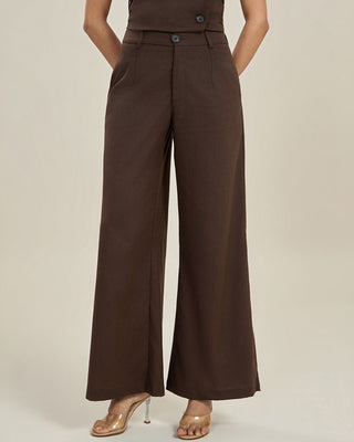 Sephira | Casual Straight Fit Pantalon Dames - Stijlvol met Hoge Taille en Wijde Pijpen Bruin