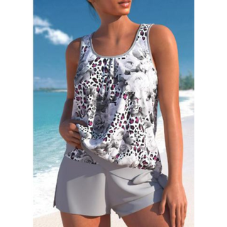 Flōre | Tankini set voor dames – Tweedelig zomerdesign, comfortabele pasvorm en stijlvol grijs 2