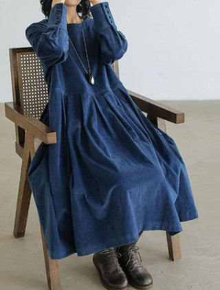 Corvani - Franse Fluwelen Jurk Voor Tijdloze Elegant Blauw