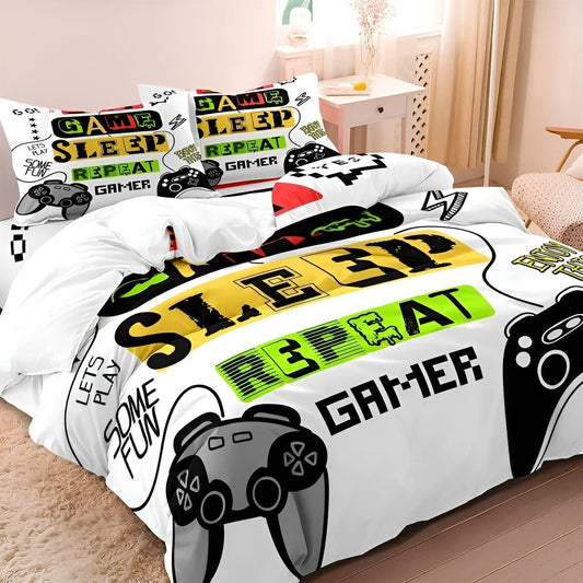 Kleurrijke Gamepad Beddengoed Set voor Kinderen – Zachte Microfiber Duvet Cover met Rits, Inclusief 1 Dekbedovertrek en 1-2 Kussenslopen 240 x 220 cm (incl. 2 kussenslopen)