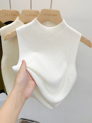 Gebreide tanktop voor dames, mouwloos, effen kleur, geschikt voor de zomer en de herfst.