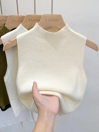 Gebreide tanktop voor dames, mouwloos, effen kleur, geschikt voor de zomer en de herfst.