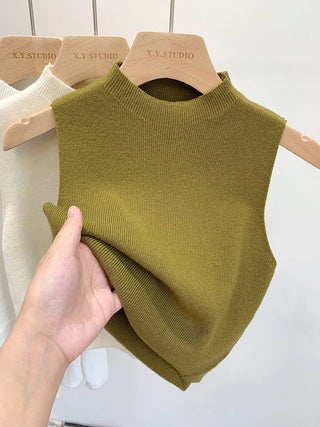 Gebreide tanktop voor dames, mouwloos, effen kleur, geschikt voor de zomer en de herfst.