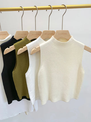 Gebreide tanktop voor dames, mouwloos, effen kleur, geschikt voor de zomer en de herfst.