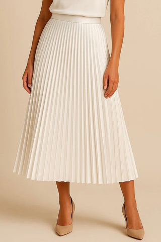 Mechi | Geplooide satijnen damesrok – hoge taille en gladde afwerking Wit