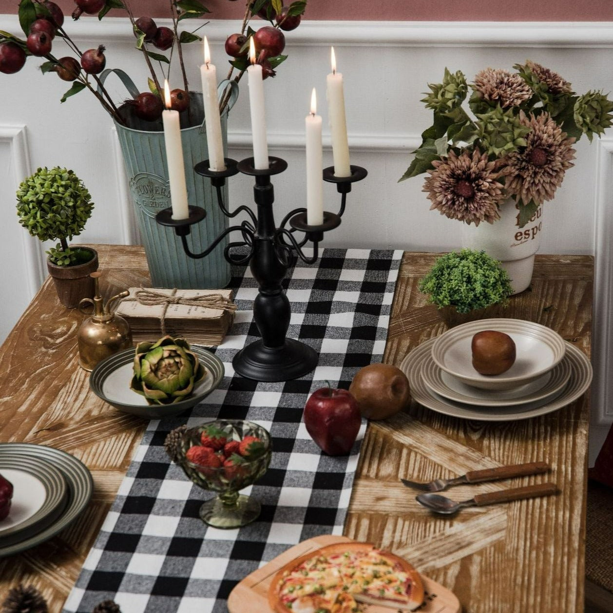 Geruite Tafelloper voor Feestelijke Kerstdecoratie van Jute