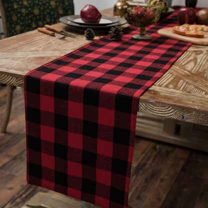 Geruite Tafelloper voor Feestelijke Kerstdecoratie van Jute 36 cm x 180 cm Donkerrood