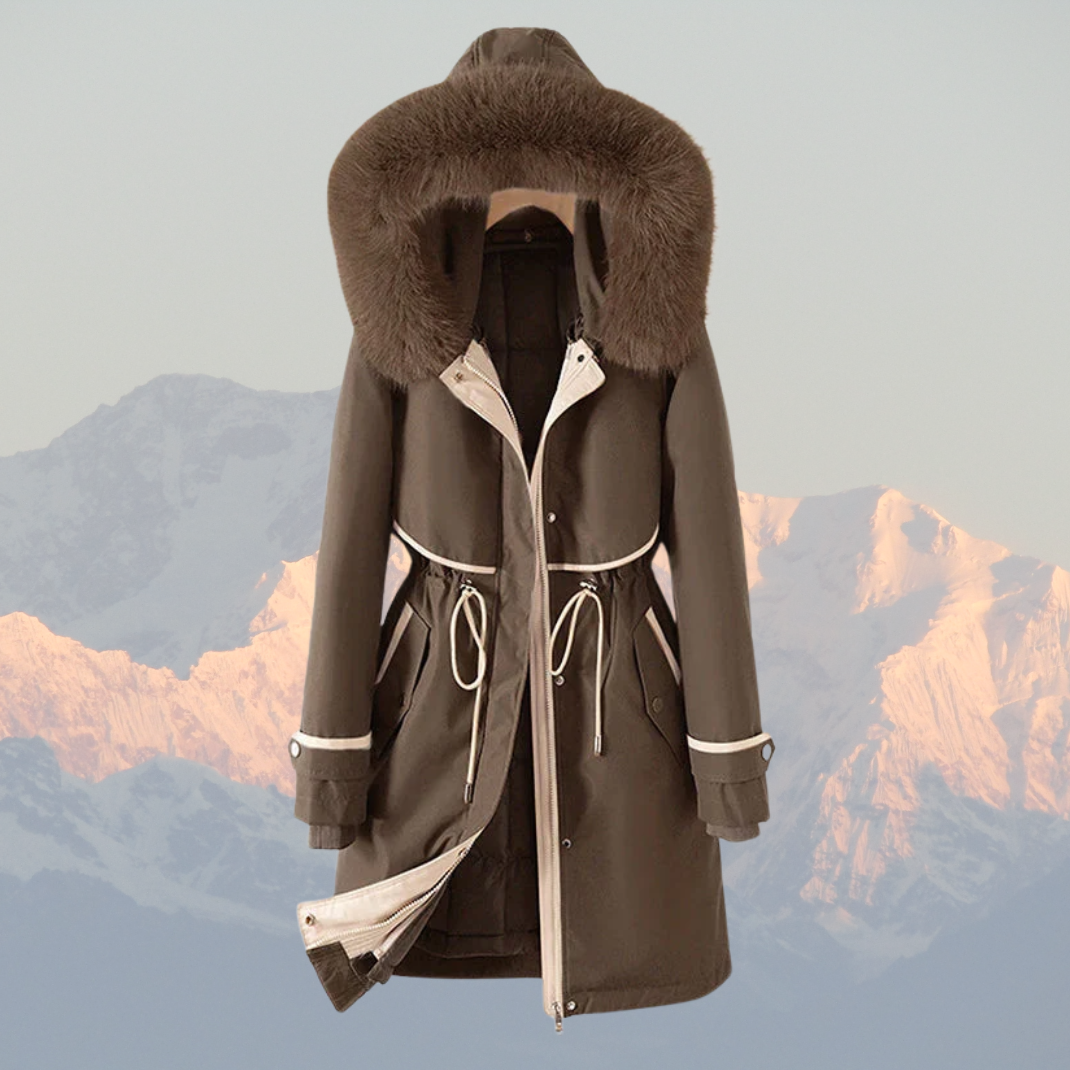 Parka Winterjas Dames Doorgestikte Voering Nepbont Ritssluiting Bruin