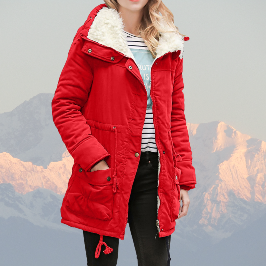 Lange Parka Winterjas Waterbestendig Pluche Gevoerd Verstelbare Taille Rood