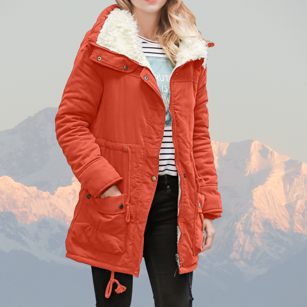 Lange Parka Winterjas Waterbestendig Pluche Gevoerd Verstelbare Taille Oranje
