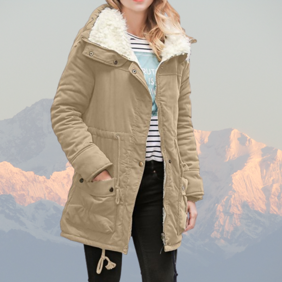 Lange Parka Winterjas Waterbestendig Pluche Gevoerd Verstelbare Taille Khaki