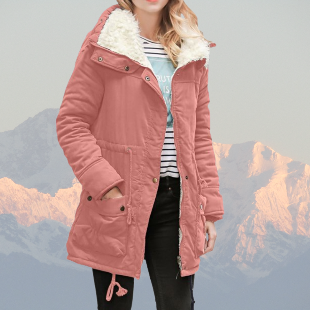 Lange Parka Winterjas Waterbestendig Pluche Gevoerd Verstelbare Taille Roze