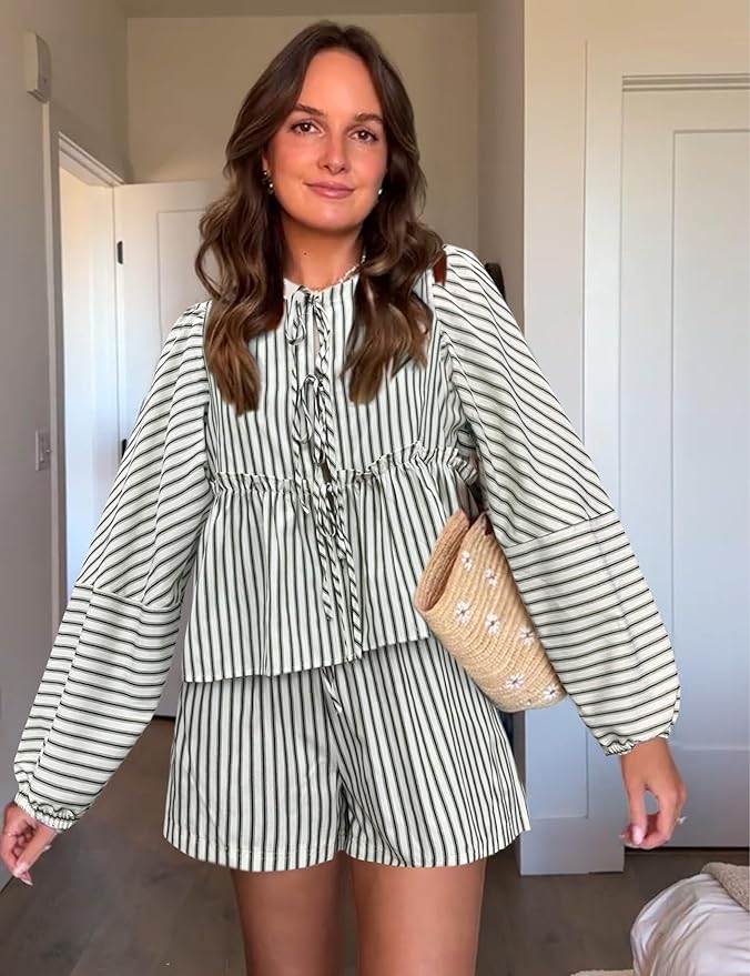 Dames Set Top en Shorts - Losse Pasvorm - Hoge Taille - Gestreept - Boho Stijl