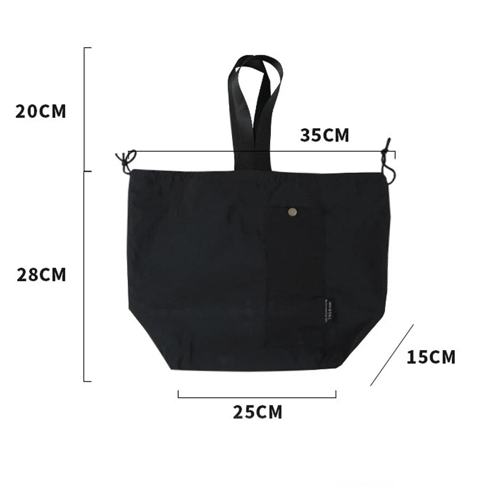 Grote Katoenen Lunchtas met Isolatie en Trekkoord Draagbaar Zwart