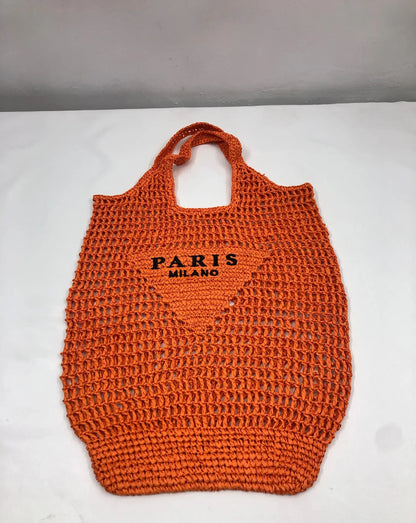 Grote Rieten Strandtas met Luxe Ontwerp en Comfortabele Draagriem Oranje