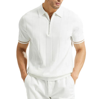 Heren Polo Shirt Katoen Gestreept voor Casual en Formele Gelegenheden Wit