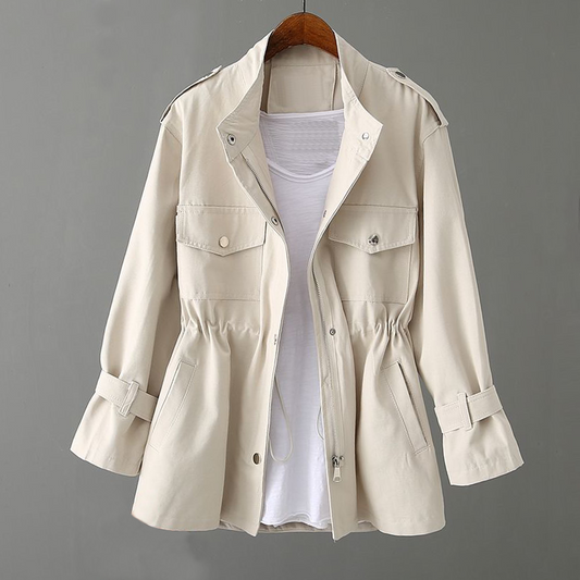 Trenchcoat Relaxed Fit Zipper Front Adjustable Waist Beige