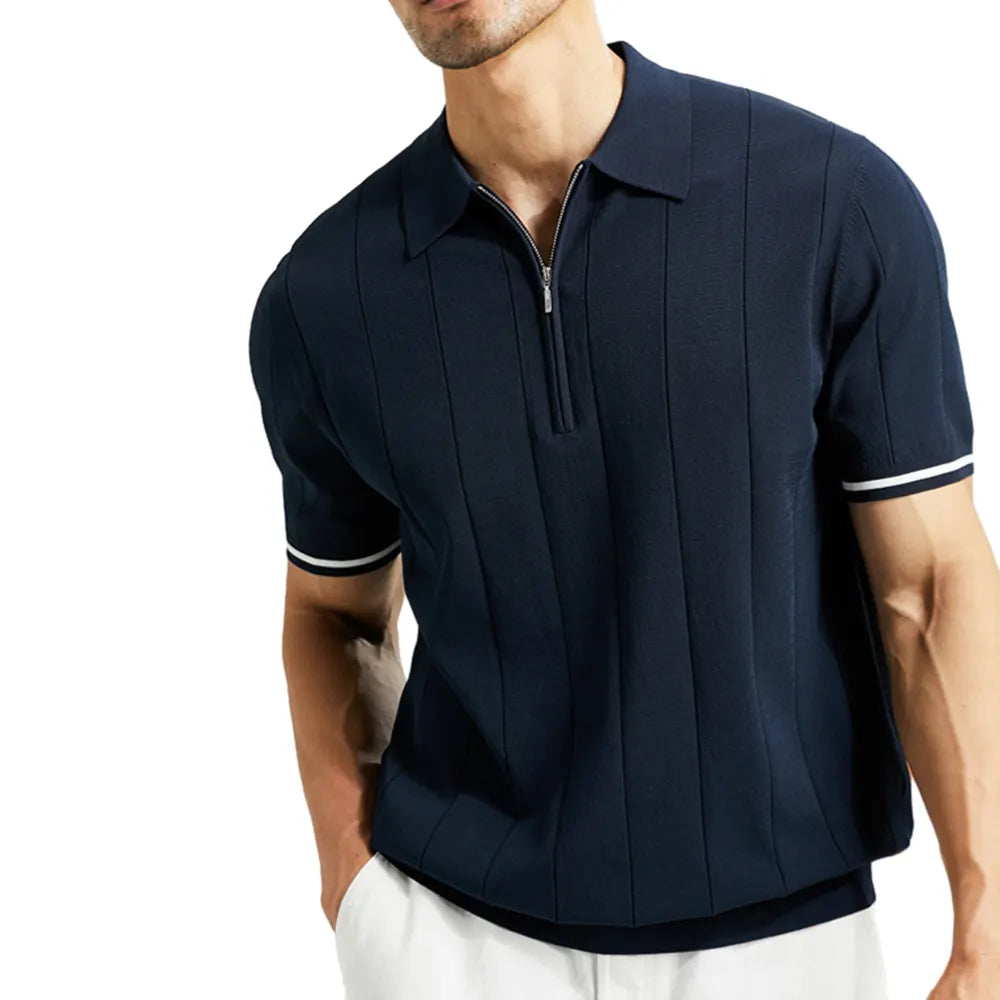 Heren Polo Shirt Gestreept Katoen - Lange Mouw Poloshirt Heren Polo Shirts SEREIN