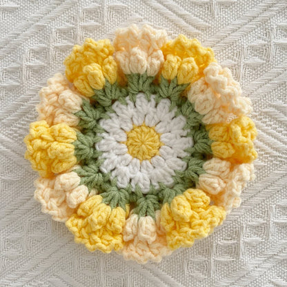 Lelietje Van Dalen Gehaakte Onderzetter Geel & Beige 5" x 5