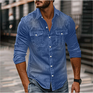 Hans denim overhemd voor heren: klassieke stijl en duurzaamheid. Denimblauw