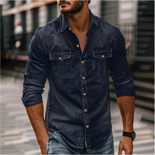 Hans denim overhemd voor heren: klassieke stijl en duurzaamheid. Donkerblauw