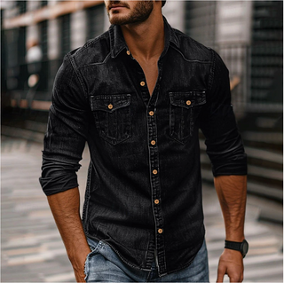 Hans denim overhemd voor heren: klassieke stijl en duurzaamheid. Zwart