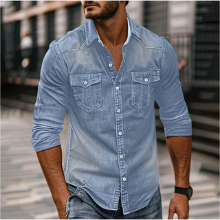 Hans denim overhemd voor heren: klassieke stijl en duurzaamheid. Blauw