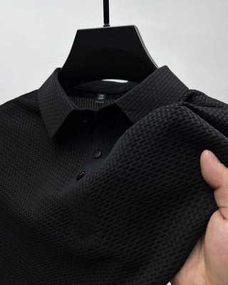 Heren | Polo shirt met textuur voor heren – elegante structuur en klassieke pasvorm zwart