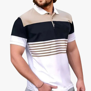 Homme | Heren poloshirt met kleurblokken – moderne stijl en comfortabel katoen Khaki