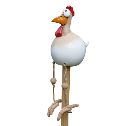 Houten Haan Tuinsteker Unieke Tuindecoratie 15x9x9 cm Wit
