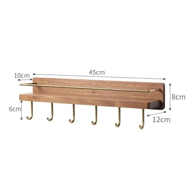 Houten Handdoekrek met Papierhouder voor Wandmontage Minimalistisch 45cm D