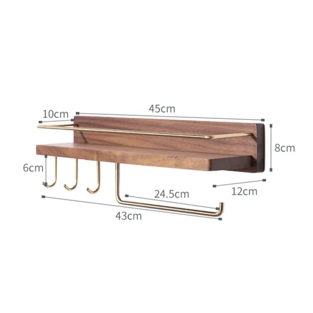 Houten Handdoekrek met Papierhouder voor Wandmontage Minimalistisch 45cm C