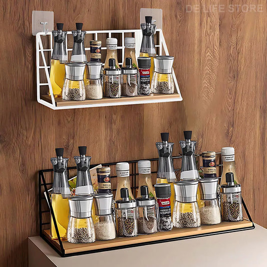 Houten Kruidenset Met Metalen Frame Voor Wandmontage