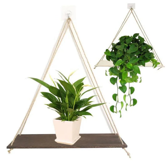 Houten Wandplank Met Touw Voor Planten En Decoratie 35x14cm Bruin