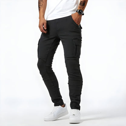 Stretch Denim Cargo Broek Zwart