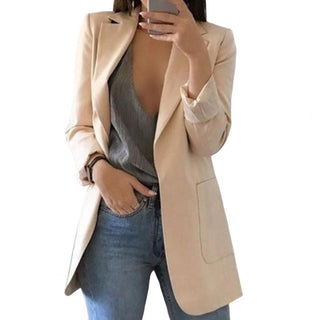 Mechi | Lange werkblazer met zijzakken voor dames | Reverskraag abrikoos