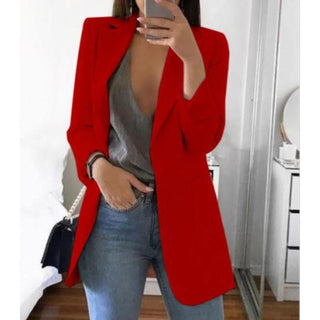 Mechi | Lange werkblazer met zijzakken voor dames | Reverskraag rood
