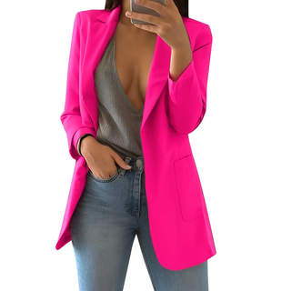 Mechi | Lange werkblazer met zijzakken voor dames | Reverskraag felroze