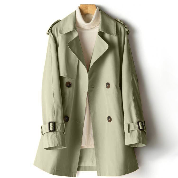 Trenchcoat Dames Stijlvolle Revers Met Notched Kraag Groen