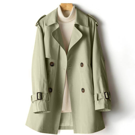Trenchcoat Dames Stijlvolle Revers Met Notched Kraag Groen