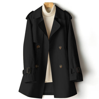 Trenchcoat Dames Stijlvolle Revers Met Notched Kraag Zwart