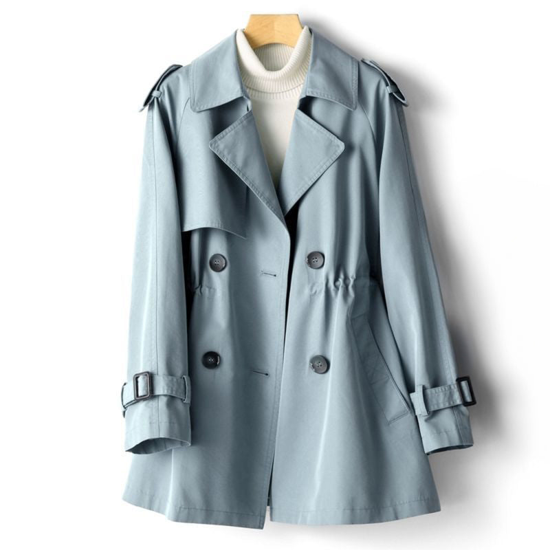 Trenchcoat Dames Stijlvolle Revers Met Notched Kraag Blauw